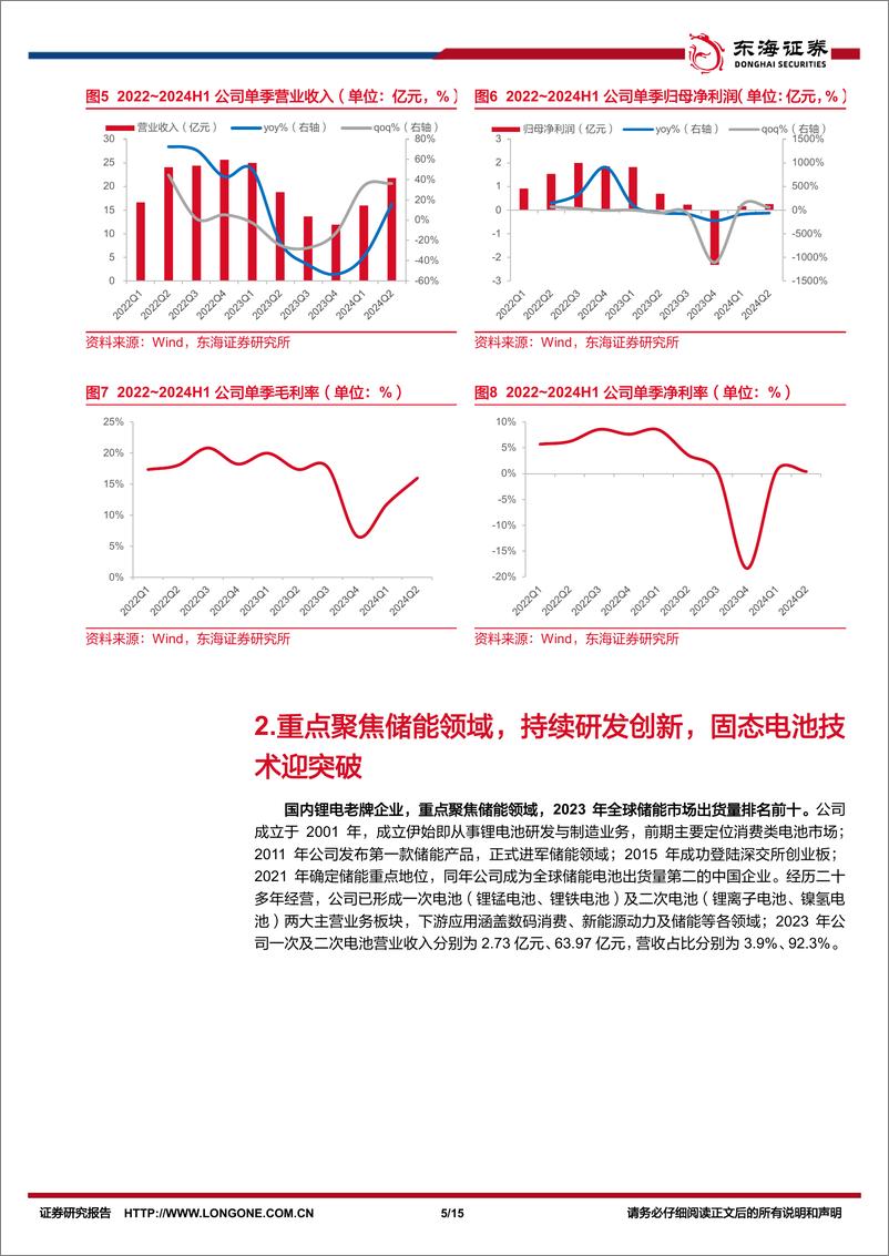 《鹏辉能源(300438)公司简评报告：二季度业绩环比修复显著，固态电池技术迎突破-240909-东海证券-15页》 - 第5页预览图