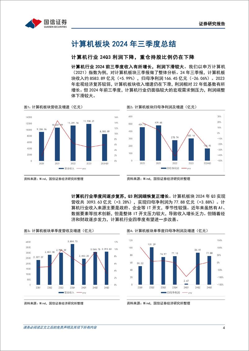 《计算机行业2024年11月投资策略暨三季报总结：三季度依然承压，关注智谱AutoGLM和信创投资机会-241110-国信证券-18页》 - 第4页预览图