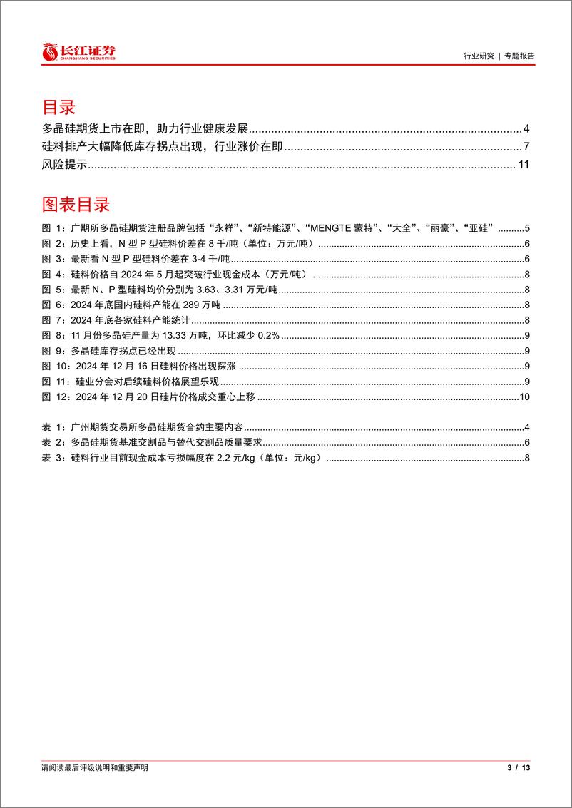 《电气设备行业光伏花语第34期：多晶硅期货上市在即，硅料后续怎么展望？-241222-长江证券-13页》 - 第3页预览图