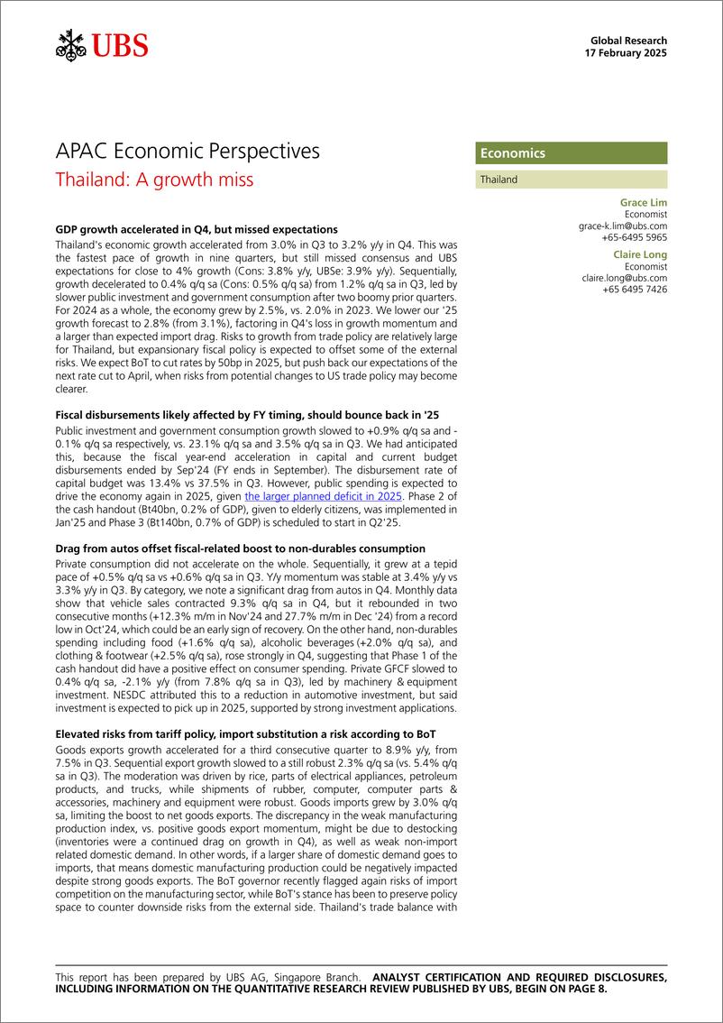 《UBS Economics-APAC Economic Perspectives _Thailand A growth miss_ Lim-113575161》 - 第1页预览图