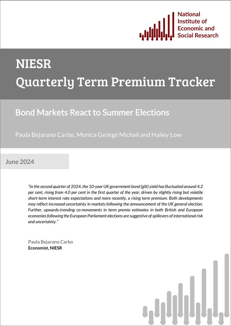 《英国国家经济和社会研究所-季度定期保费跟踪-债券市场对夏季选举的反应（英）-2024.6-7页》 - 第1页预览图