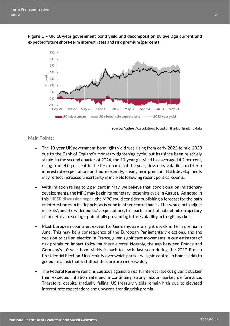 《英国国家经济和社会研究所-季度定期保费跟踪-债券市场对夏季选举的反应（英）-2024.6-7页》 - 第2页预览图