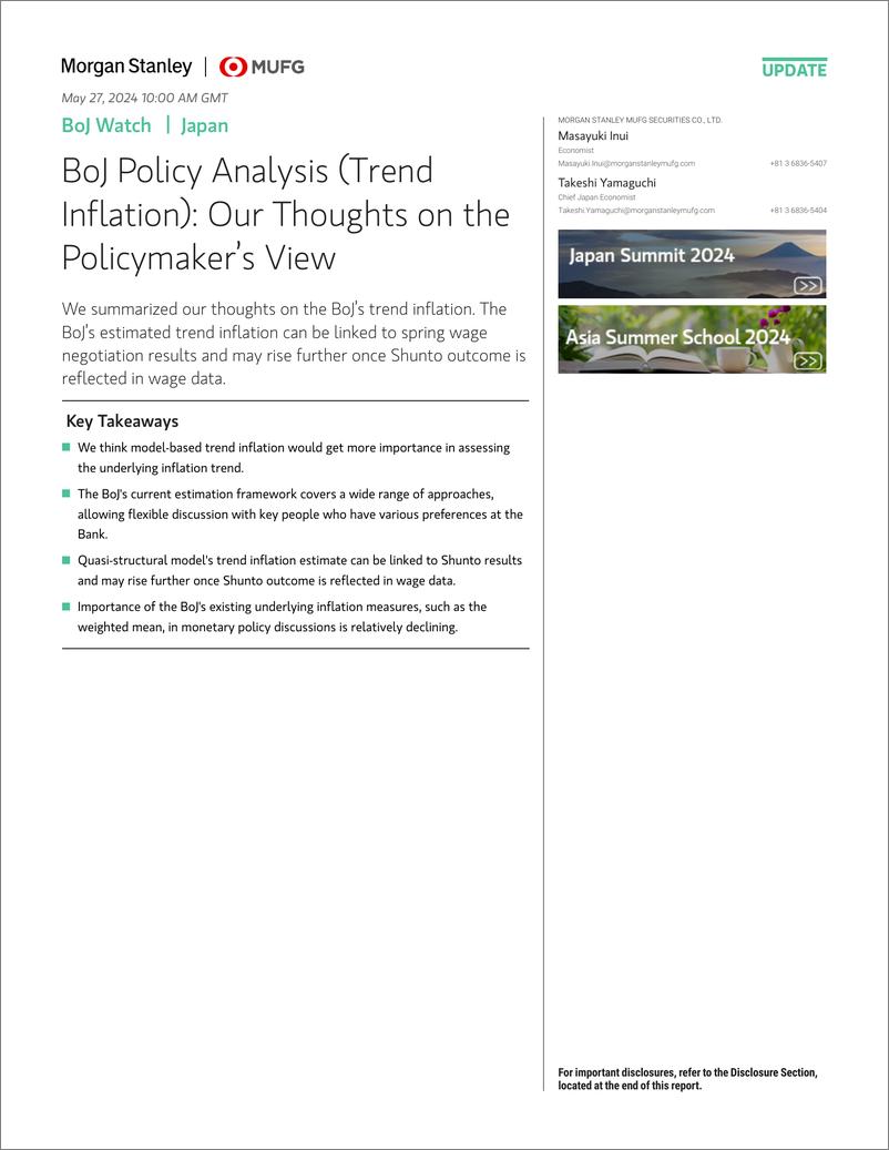 《Morgan Stanley Fixed-BoJ Watch BoJ Policy Analysis (Trend Inflation) Our Though...-108409439》 - 第1页预览图