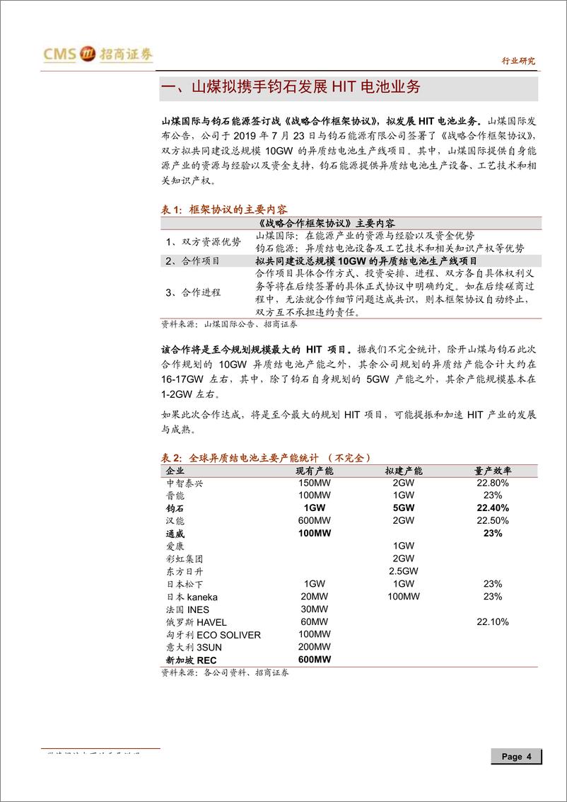 《新能源行业光伏系列报告之（二十四）：山煤国际拟携手钧石能源发展异质结（HIT）电池业务-20190725-招商证券-13页》 - 第5页预览图