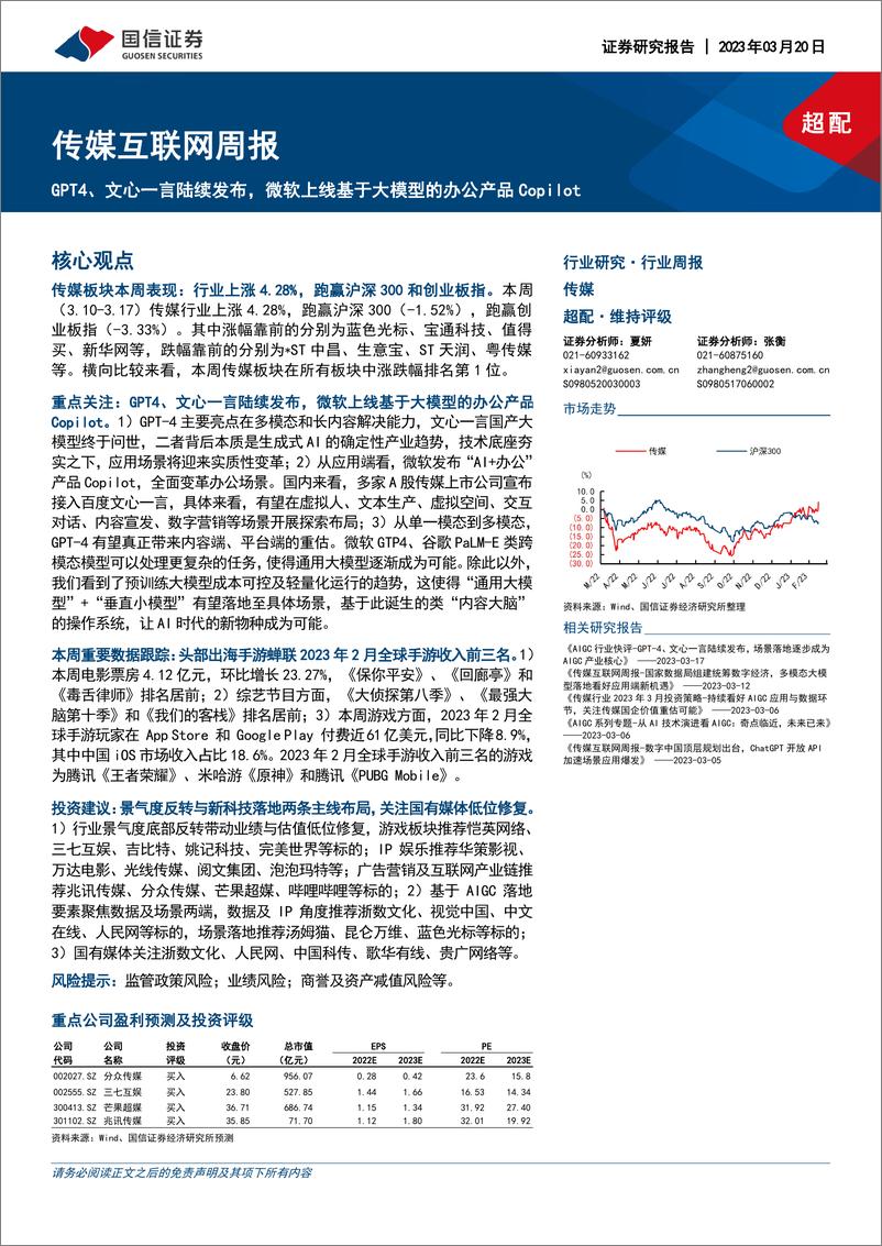 《20230320-GPT4、文心一言陆续发布，微软上线基于大模型的办公产品Copilot》 - 第1页预览图