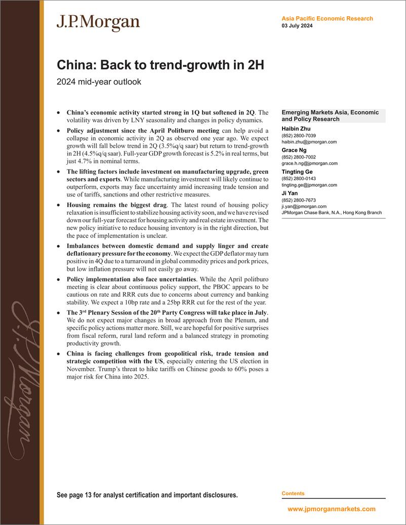 《JPMorgan Econ  FI-China Back to trend-growth in 2H 2024 mid-year outlook-108996154》 - 第1页预览图