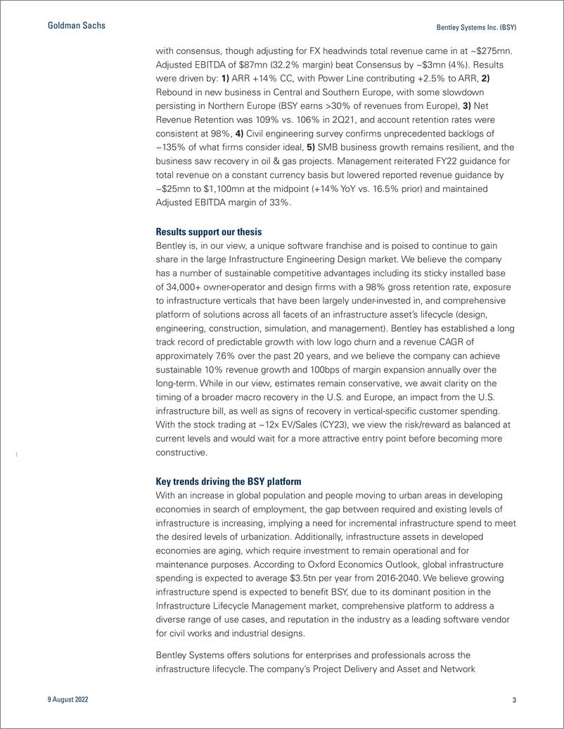 《Bentley Systems Inc. (BSY Solid Print, Improving New Business Activity Weighed Against 2H Macro Risk 2Q22 Results(1)》 - 第4页预览图