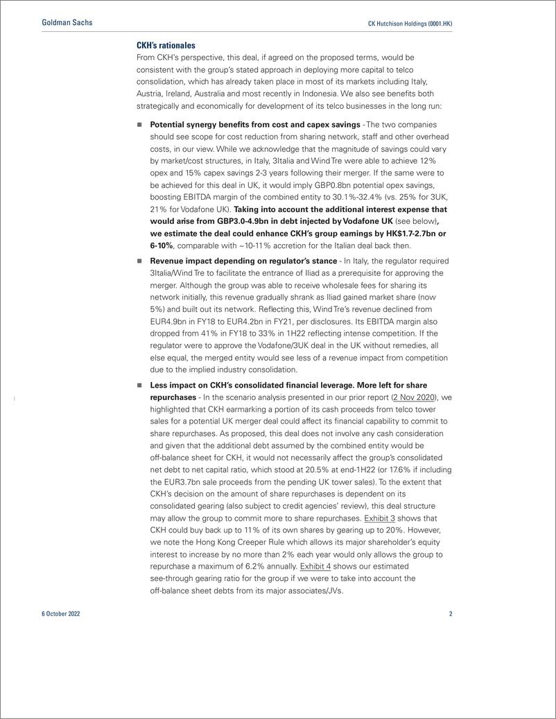 《CK Hutchison Holdings (0001.HK Potential merger of 3UK and Vodafone UK. Forex impact, but resilient business so far(1)》 - 第3页预览图