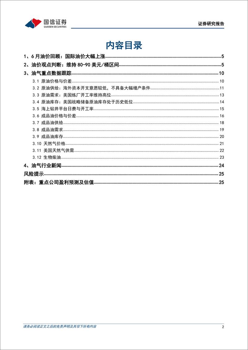 《油气行业2024年6月月报：国际油价大幅反弹，看好需求旺季量价齐升-240702-国信证券-27页》 - 第2页预览图