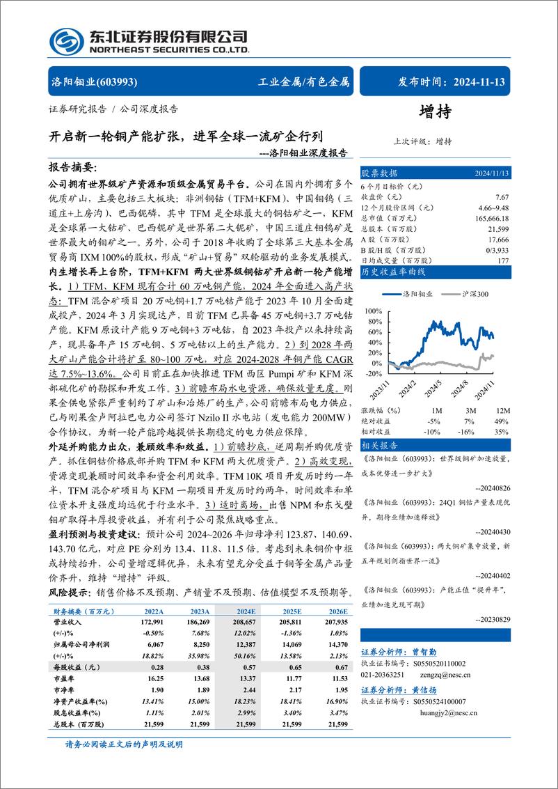 《洛阳钼业(603993)深度报告：开启新一轮铜产能扩张，进军全球一流矿企行列-241113-东北证券-37页》 - 第1页预览图