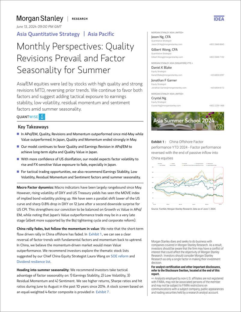 《Morgan Stanley-Asia Quantitative Strategy Monthly Perspectives Quality Re...-108694963》 - 第1页预览图