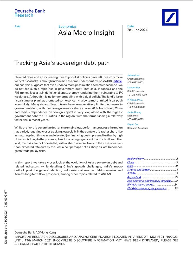 《Deutsche Bank-Asia Macro Insight Tracking Asias sovereign debt path-108903775》 - 第1页预览图