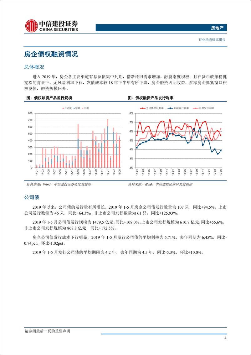 《5月房地产行业融资情况概述：行业到位资金改善，房企融资环境边际宽松-20190606-中信建投-14页》 - 第6页预览图