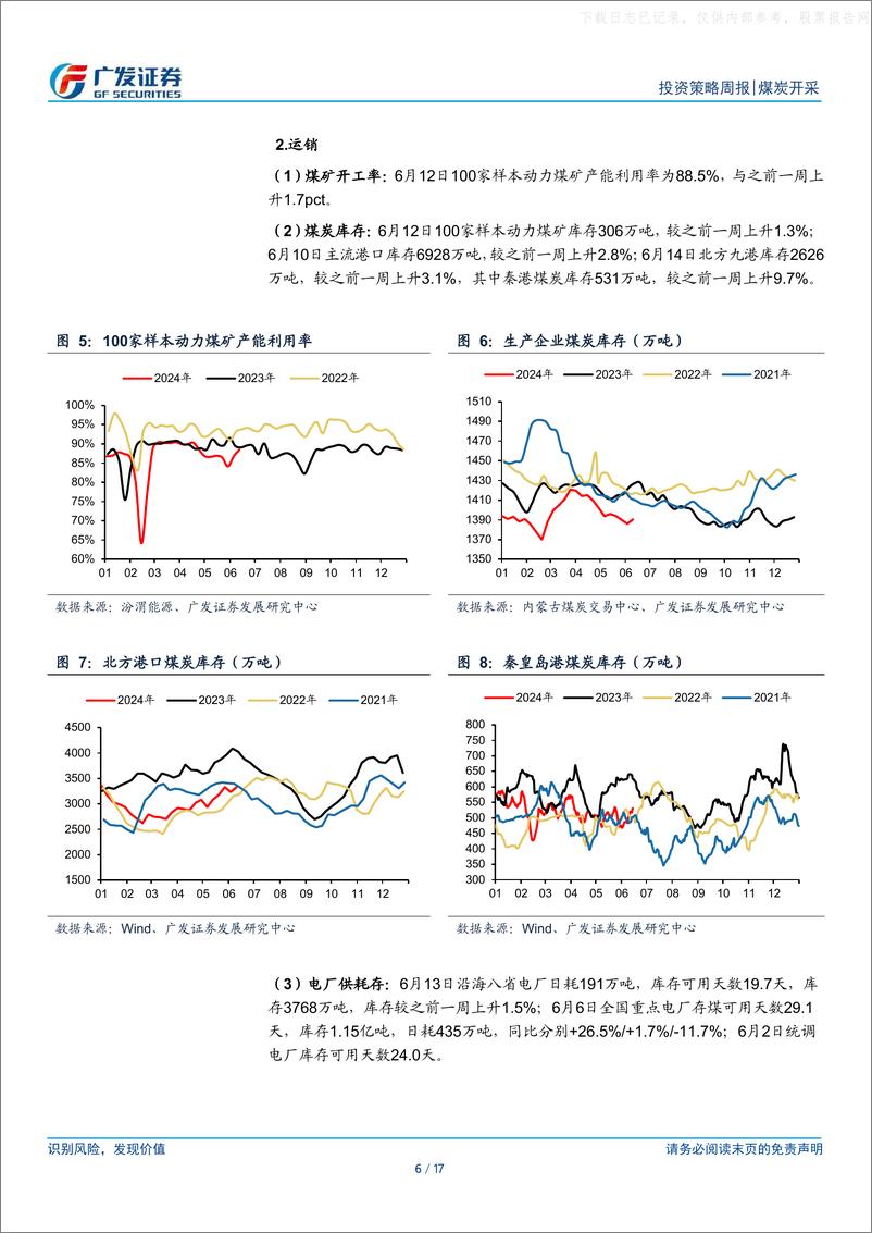 《煤炭行业_2024年第24期__电厂日耗_铁水产量回升_煤价总体稳健-广发证券》 - 第6页预览图