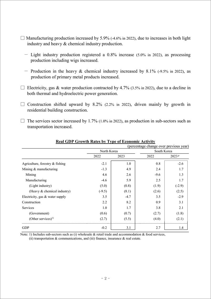 《韩国央行-2023年朝鲜国内生产总值估计（英）-7页》 - 第2页预览图