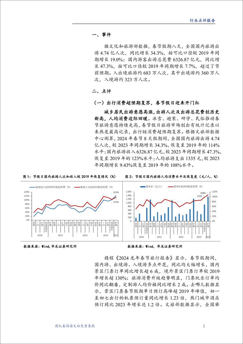 《春节假期旅游出行数据点评：假日出行消费持续升温，旅游市场超预期复苏-20240221-华龙证券-12页》 - 第2页预览图