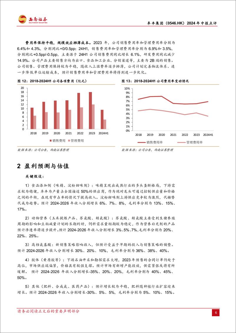 《阜丰集团(0546.HK)2024年中报点评：生物发酵龙头，多品类蓄势待发-240902-西南证券-12页》 - 第6页预览图