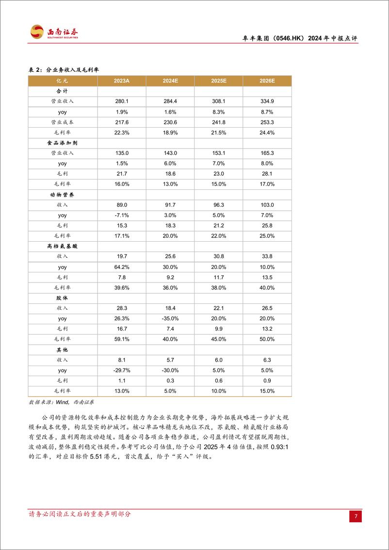 《阜丰集团(0546.HK)2024年中报点评：生物发酵龙头，多品类蓄势待发-240902-西南证券-12页》 - 第7页预览图