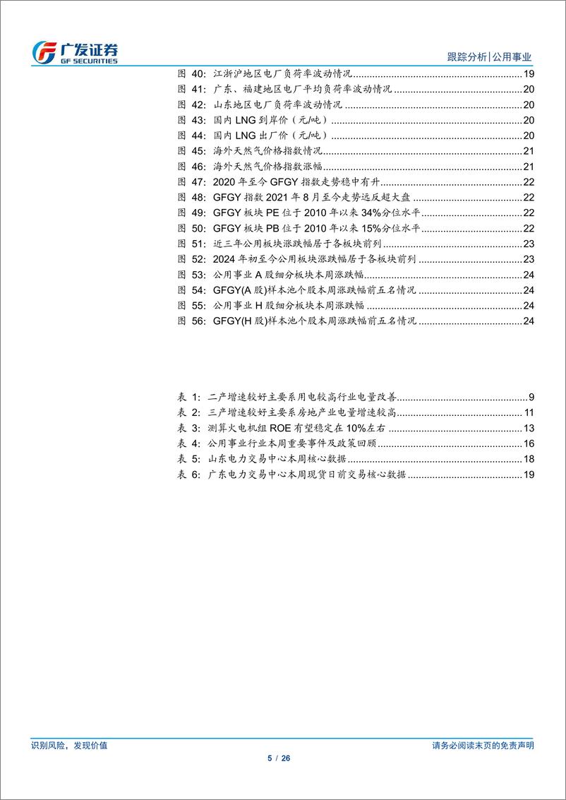 《公用事业行业深度跟踪：发用电量仍各有特色，煤价平稳将提速行情-240623-广发证券-26页》 - 第5页预览图