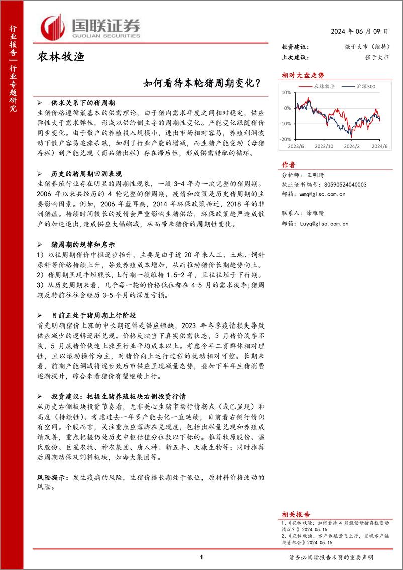 《农林牧渔行业专题研究：如何看待本轮猪周期变化？-240609-国联证券-10页》 - 第1页预览图