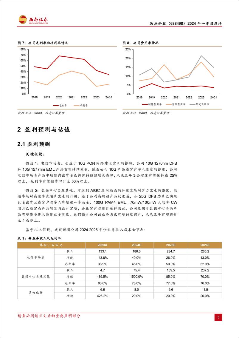 《源杰科技(688498)2024年一季报点评：一季度业绩回暖，高规格产品加速放量可期-240502-西南证券-10页》 - 第5页预览图