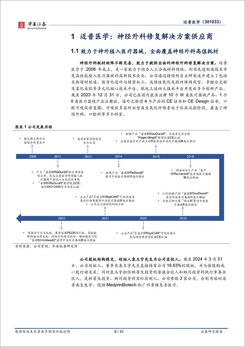 《迈普医学(301033)创新驱动，领衔国产神经外科新材料领域-240513-华安证券-31页》 - 第6页预览图