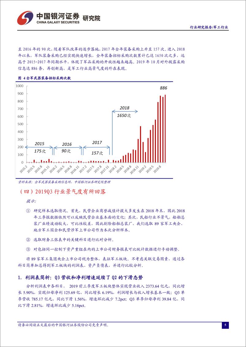 《军工行业10月行业动态报告：基金持仓占比走低叠加行业增速回落，四季度板块投资防御为上-20191107-银河证券-38页》 - 第7页预览图