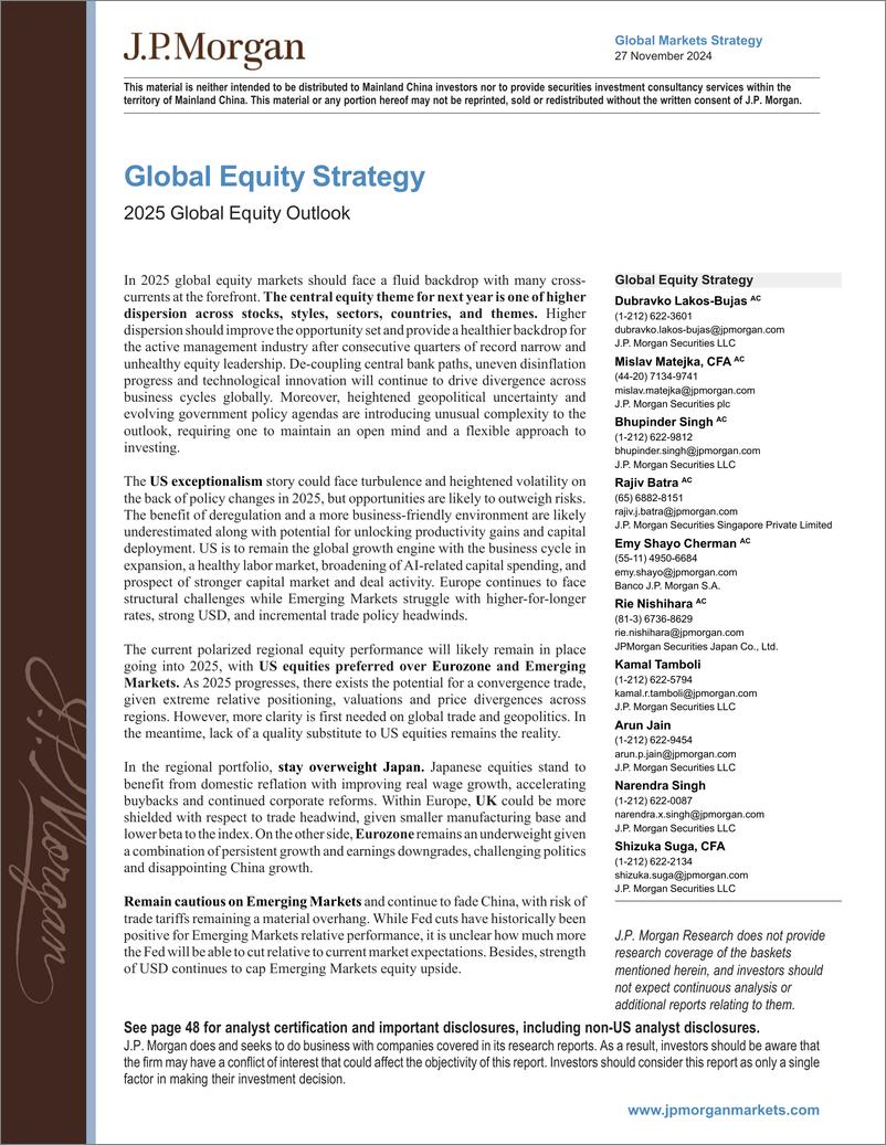 《JPMorgan-Global Equity Strategy 2025 Global Equity Outlook-111846893》 - 第1页预览图