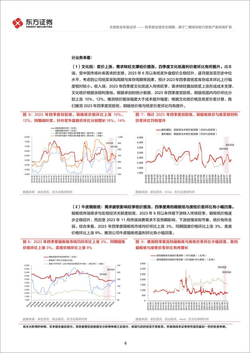 《太阳纸业-002078.SZ-四季度业绩符合预期，南宁二期项目助力浆纸产能持续扩容-20240417-东方证券-11页》 - 第6页预览图