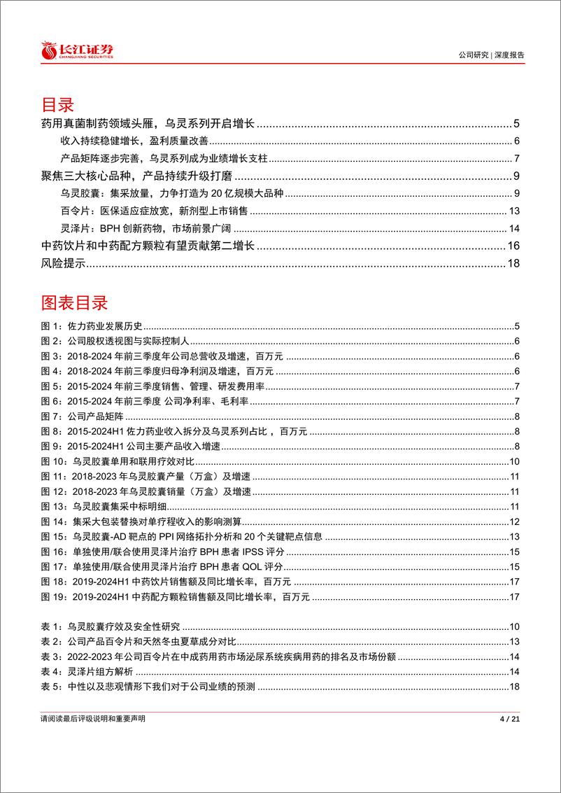 《佐力药业(300181)乌灵系列持续高增，百令胶囊有望接力-241127-长江证券-21页》 - 第4页预览图