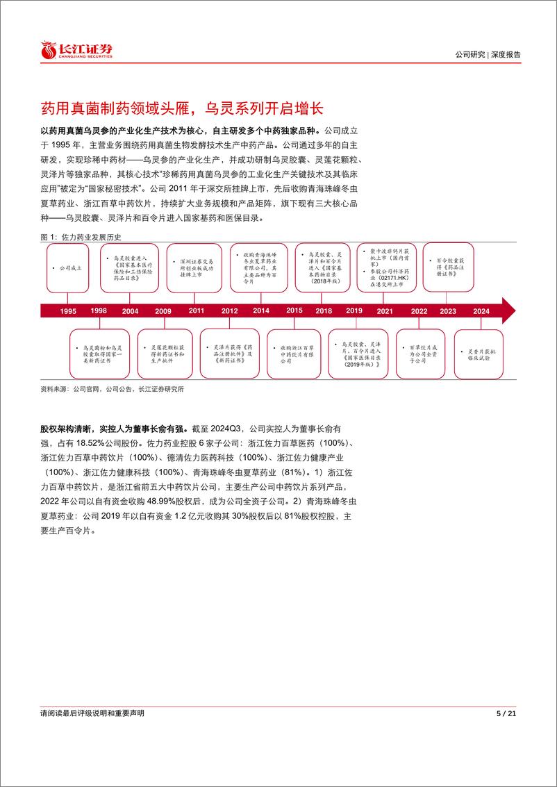 《佐力药业(300181)乌灵系列持续高增，百令胶囊有望接力-241127-长江证券-21页》 - 第5页预览图