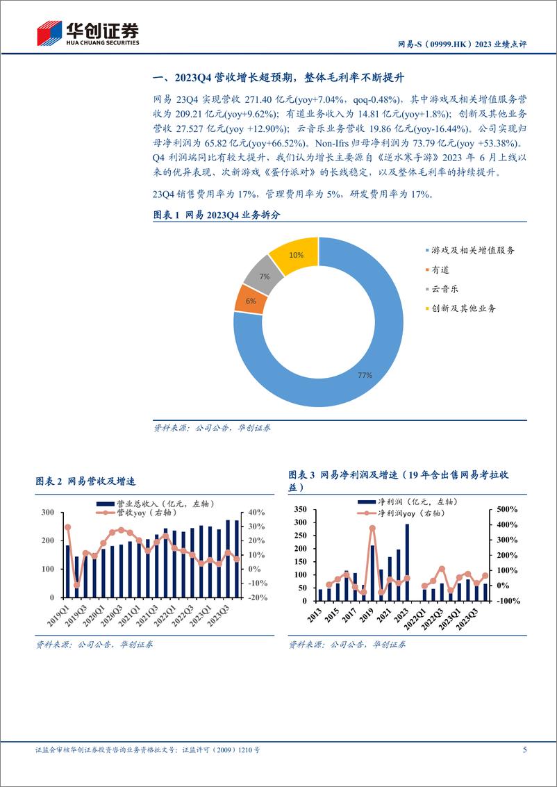 网易-S(09999.HK)2023业绩点评：Q4同比大幅增长，预计2024H1将延续；后续建议关注《永劫无间手游》%26《燕云十六声》-240407-华创证券-15页 - 第5页预览图