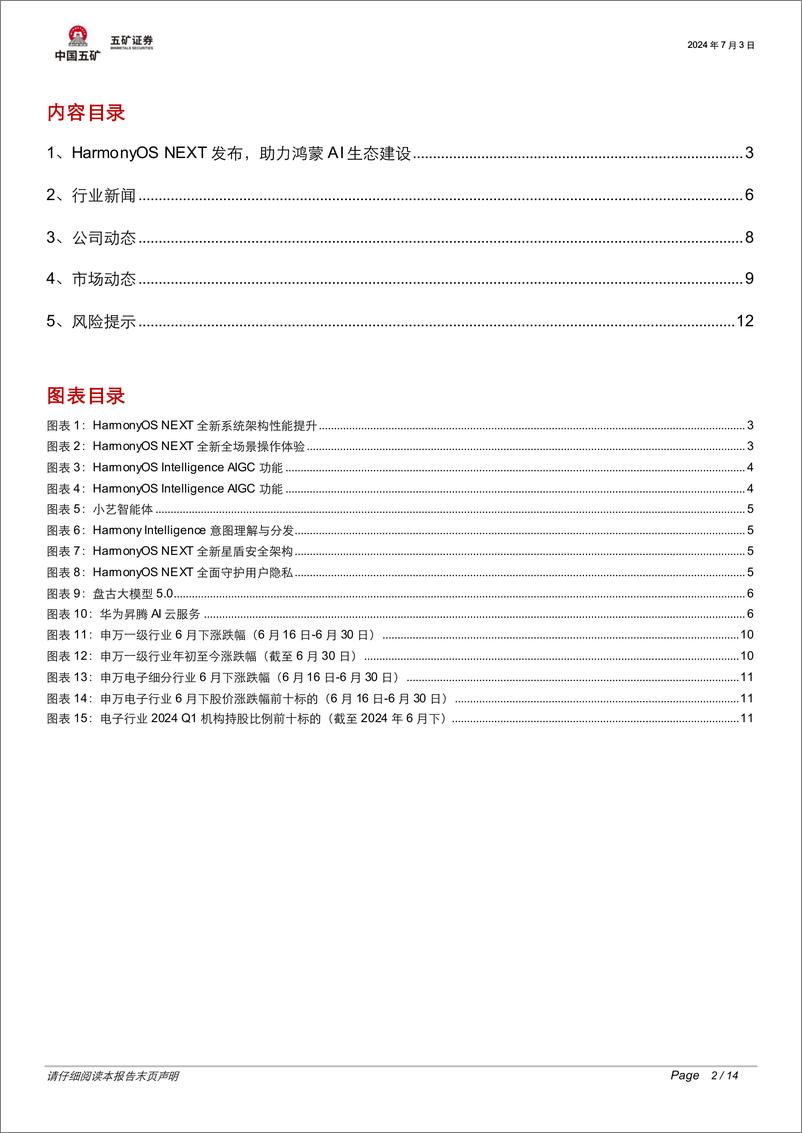 《电子行业半月报：HarmonyOS＋NEXT发布，助力鸿蒙AI生态建设-240703-五矿证券-14页》 - 第2页预览图