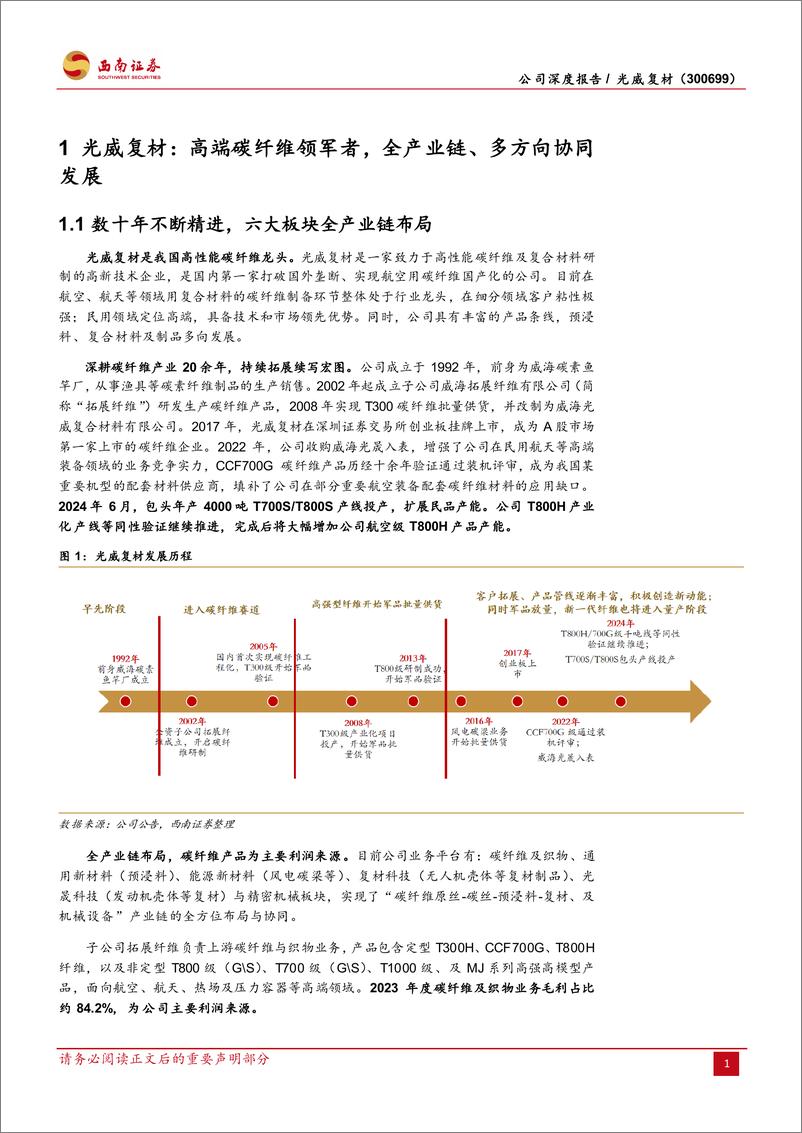 《光威复材(300699)高性能碳纤维龙头，需求%2b产能共同驱动长期成长-240711-西南证券-47页》 - 第7页预览图