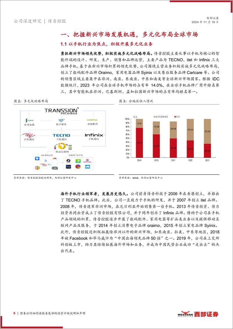 《传音控股(688036)首次覆盖报告：新兴市场手机领军者，多元化增长策略前景可期-241118-西部证券-26页》 - 第6页预览图