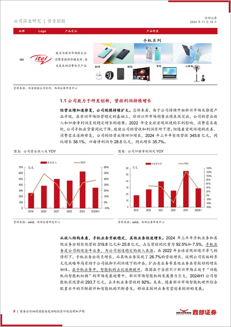 《传音控股(688036)首次覆盖报告：新兴市场手机领军者，多元化增长策略前景可期-241118-西部证券-26页》 - 第8页预览图