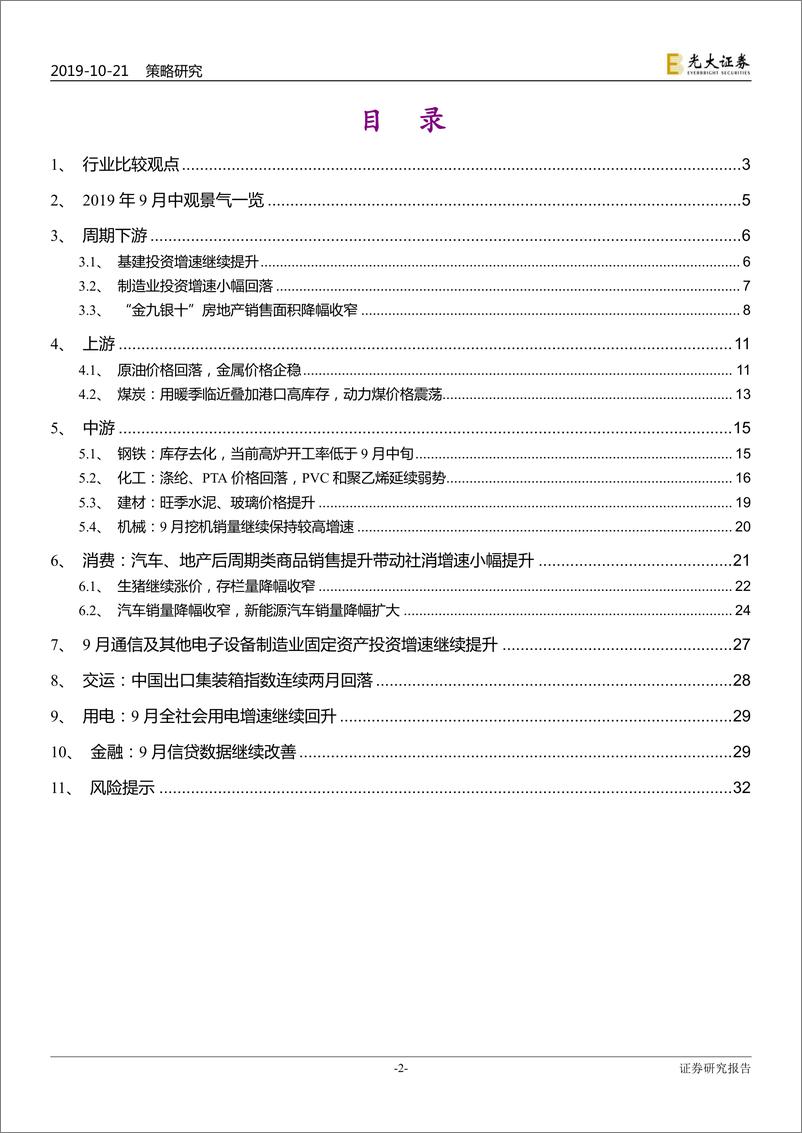 《2019年9月行业景气报告：基建增速上行，汽车产销底部改善-20191021-光大证券-33页》 - 第3页预览图