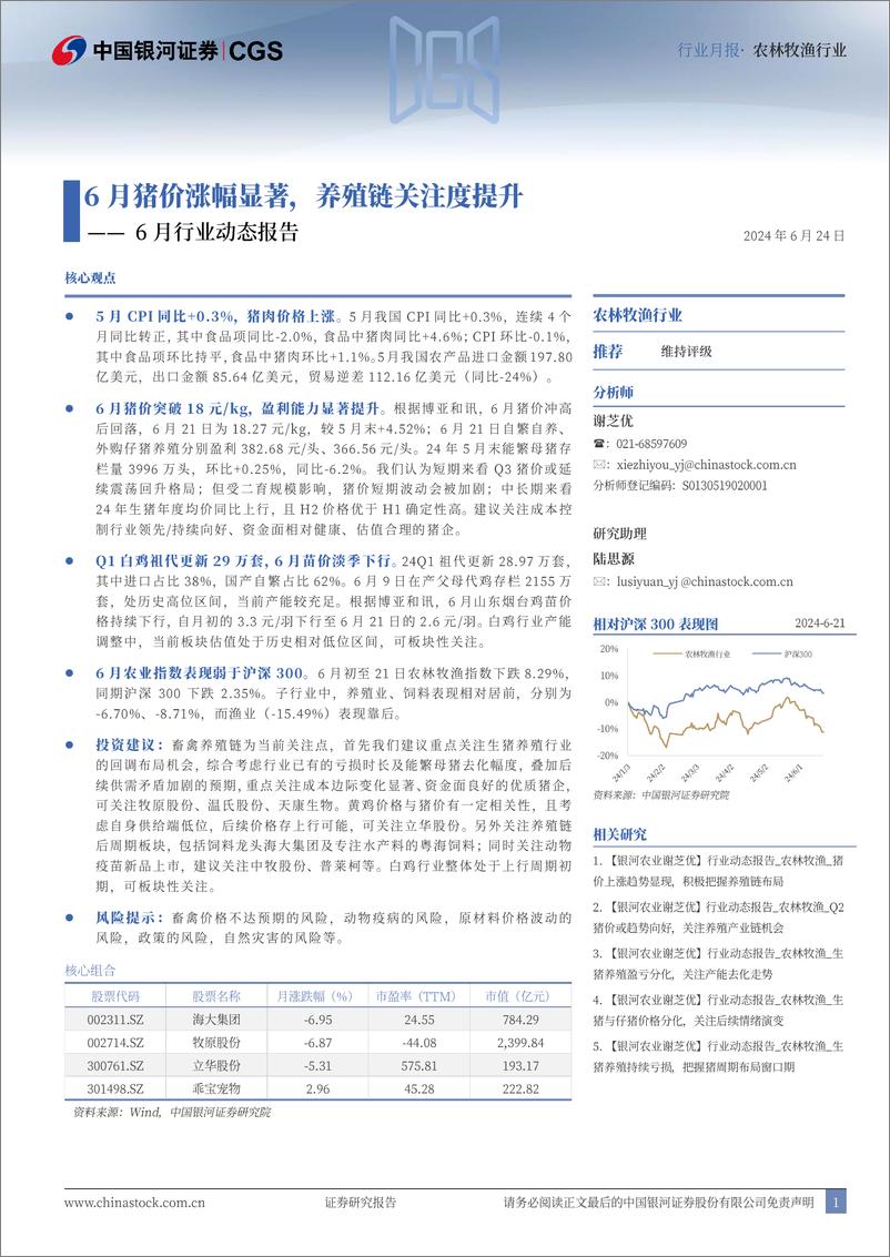 《农林牧渔行业6月行业动态报告：6月猪价涨幅显著，养殖链关注度提升-240624-银河证券-23页》 - 第1页预览图