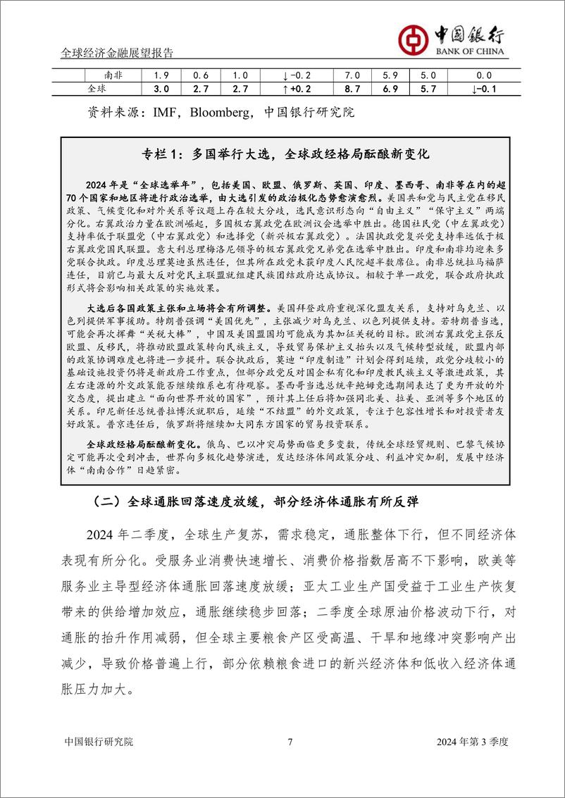 《中国银行-全球经济金融展望报告-2024年第3季度(总第59期）》 - 第8页预览图