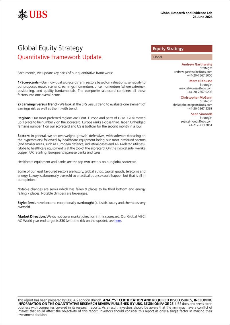 《UBS Equities-Global Equity Strategy _Quantitative Framework Update_ Garth...-108836429》 - 第1页预览图