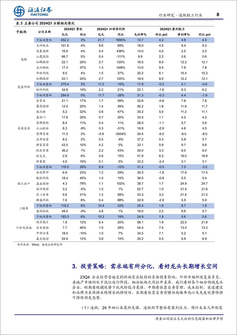 《造纸轻工行业年报：造纸板块利润增长显著，轻工出口%26个护及其他板块逐渐修复-240521-海通证券-10页》 - 第8页预览图