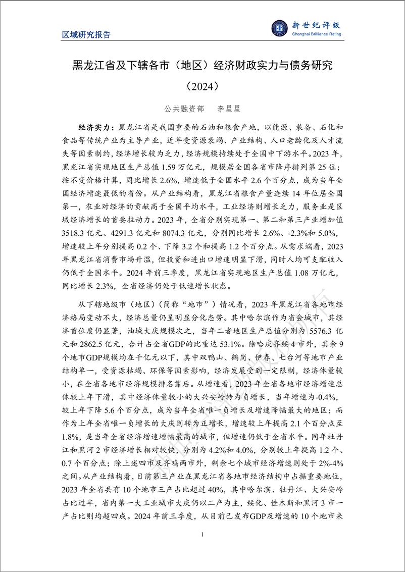 《黑龙江省及下辖各市（地区）经济财政实力与债务研究（2024）-27页》 - 第1页预览图