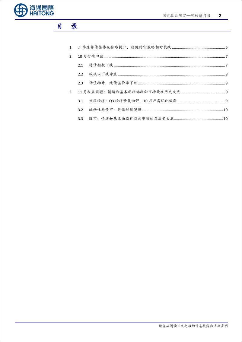 《可转债月报：三季度转债整体仓位略升，稳健防守策略相对抗跌-20221031-海通国际-18页》 - 第3页预览图