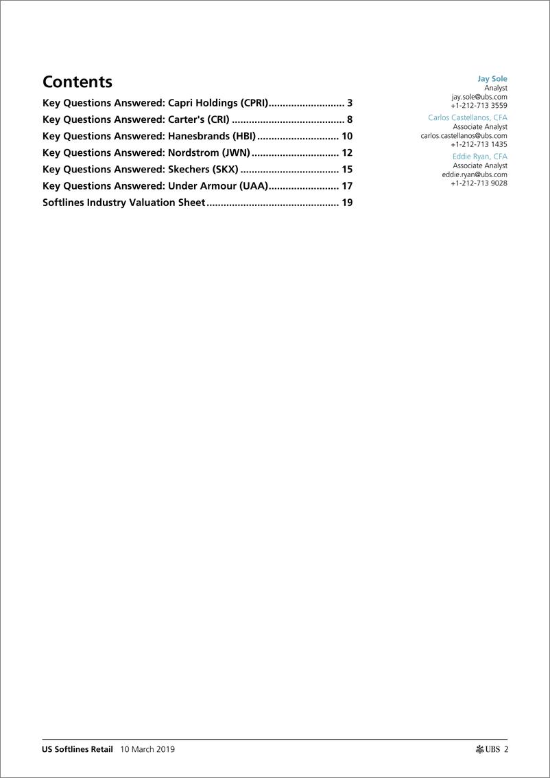 《瑞银-美股-零售业-美国软装零售：管理层会议增加了对CPRI、JWN和SKX买入评级的信心-2019.3.10-26页》 - 第3页预览图