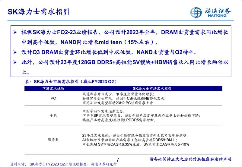 《电子行业：SK海力士FQ23收入环比显著改善，DDR5及HBM需求空间广阔-20230818-海通证券-20页》 - 第8页预览图