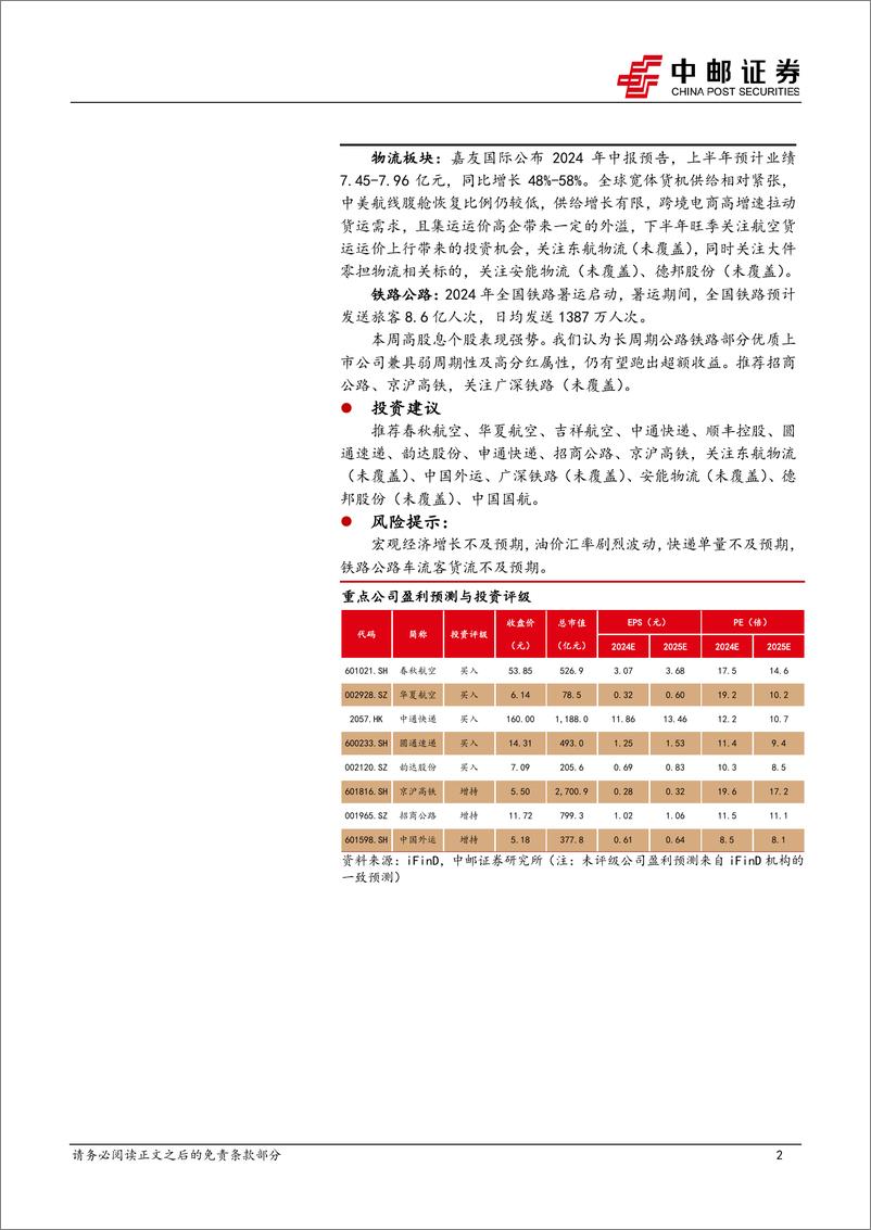 《交通运输行业报告：航空机场中报业绩分化，6月快递发展指数公布-240714-中邮证券-23页》 - 第2页预览图