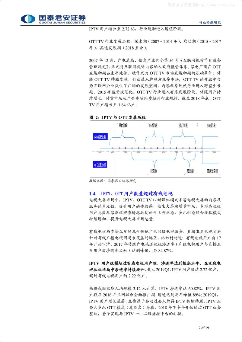 《通信设备及服务行业通信生命周期系列之IPTV篇：IPTV市场超480亿，捆绑运营商快速推广-20190806-国泰君安-19页》 - 第8页预览图
