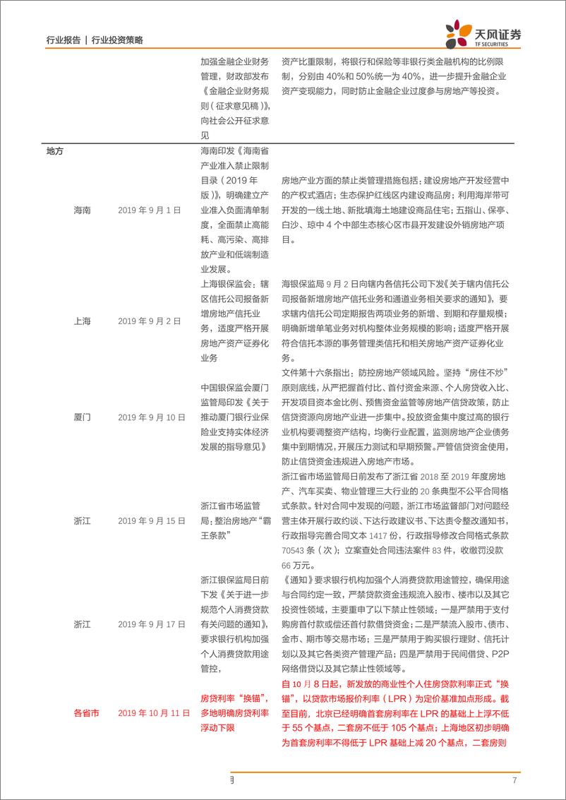 《房地产行业9月月报：低能级城市边际向下，百强韧性犹在，重视地产股四季度业绩和估值双升-20191015-天风证券-20页》 - 第8页预览图