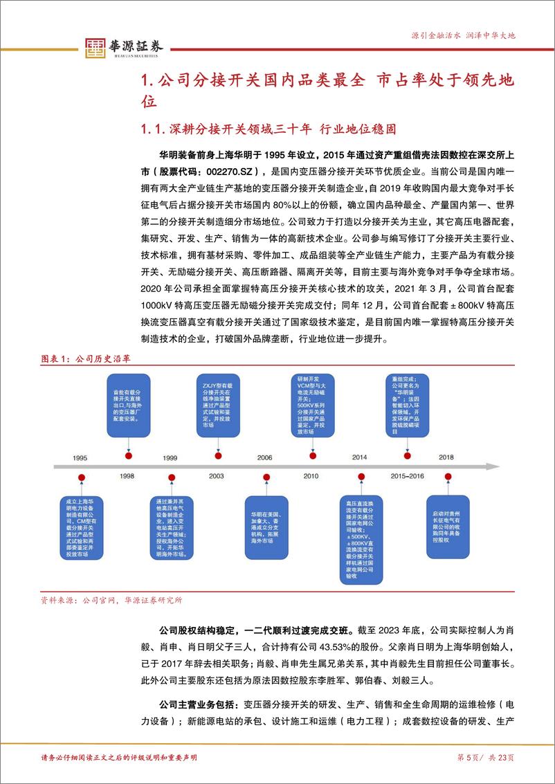 《华明装备(002270)变压器分接开关龙头企业，充分受益新型电力系统建设-241231-华源证券-23页》 - 第5页预览图