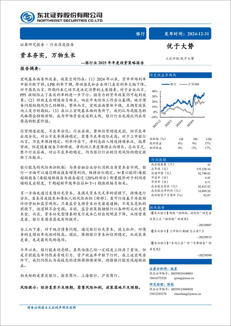 《银行业2025年年度投资策略报告：资本夯实，万物生长-东北证券-241231-26页》 - 第1页预览图